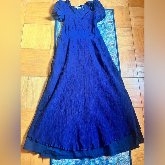 LoveShackFancy Blue Midi long Dress hutchinson silk crepe shirred flowy size 0 - Picture 9 of 10